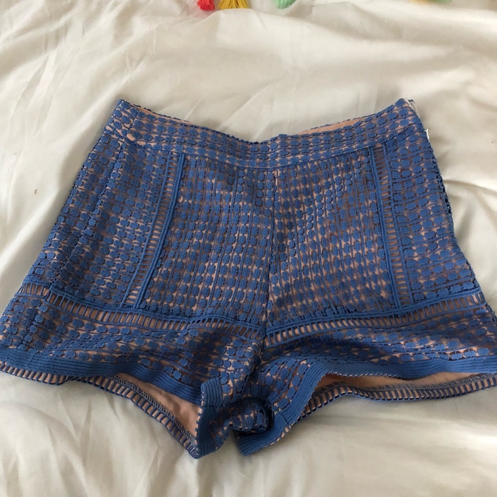 Blue and blush lace shorts